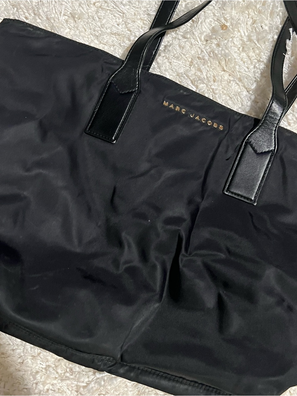 Marc Jacobs Black Nylon Tote with Gold Logo Detail